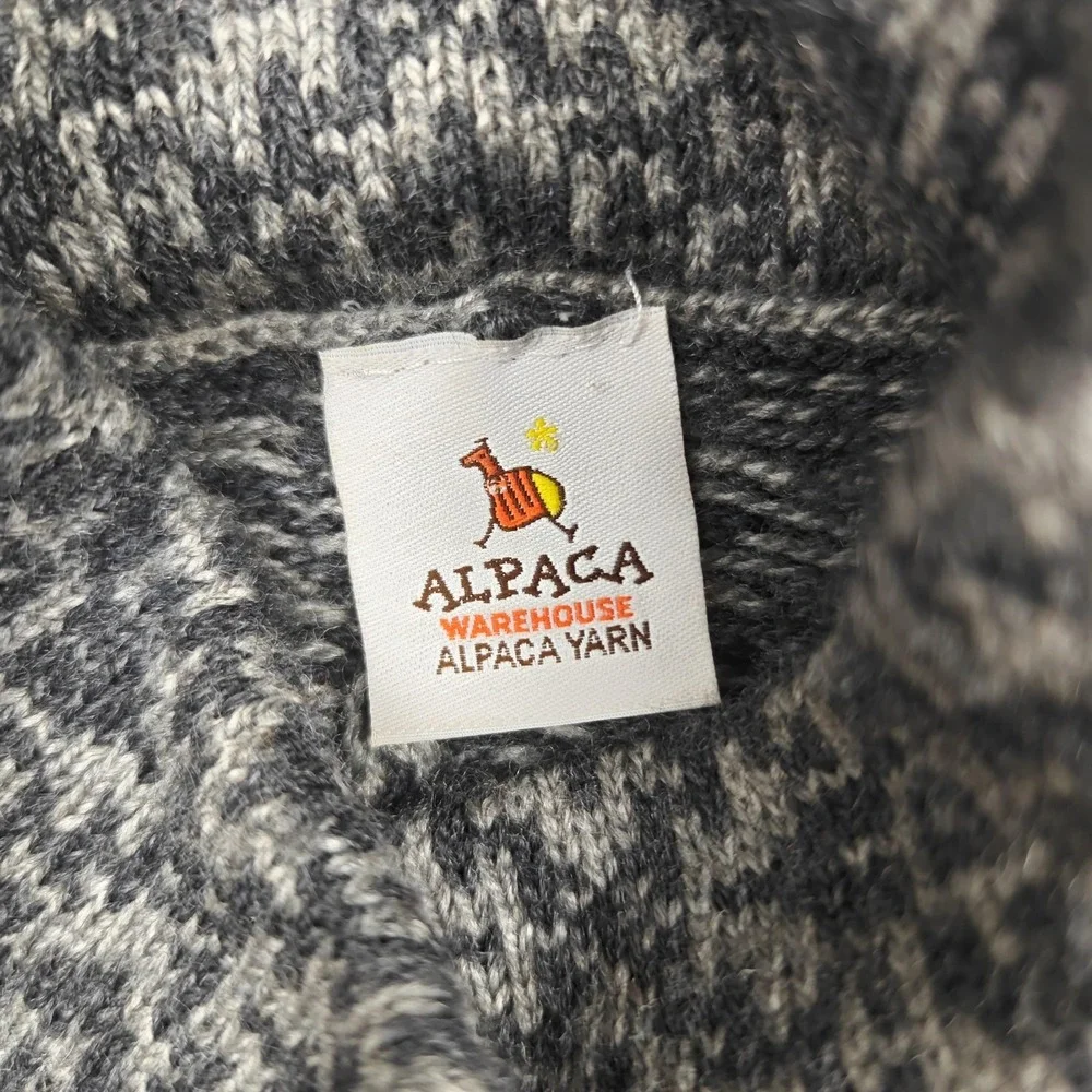 Alpaca Warehouse Poncho Womens Medium Gray Alpaca Knit Button Collared Geometric - Picture 8 of 15